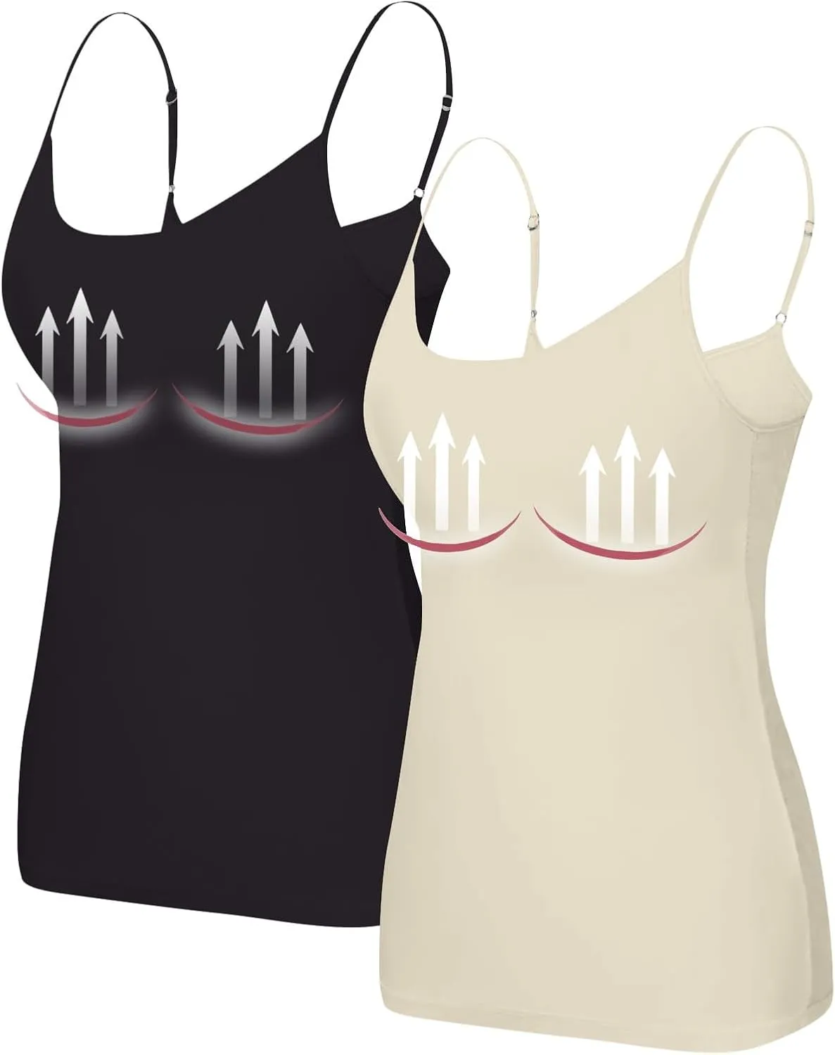 2 Pack Built in Bra Tank Tops for Women Summer Casual Spaghetti Strap Camisole Plus Size Workout Padded Tank Tops