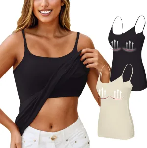 2 Pack Built in Bra Tank Tops for Women Summer Casual Spaghetti Strap Camisole Plus Size Workout Padded Tank Tops