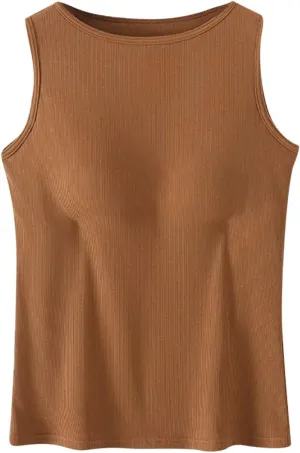 2025 Tank Tops for Women Lightweight Breathable Solid Color Smooth Tanks Round Neck Stretchy Wide Strip Undershirt