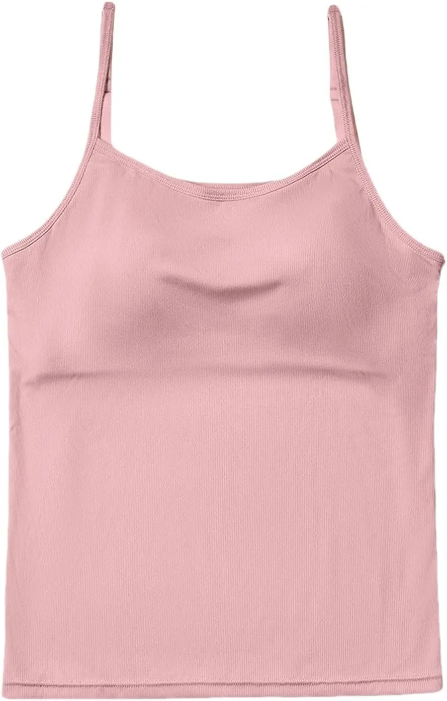 2025 Womens Tank Tops with Built in Bra Casual Scoop Neck Sleeveless Tees Basic Workout Top Camisole Undershirt