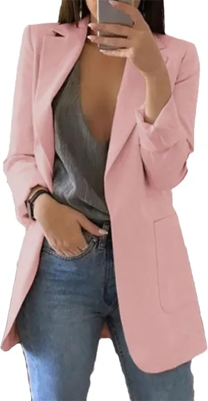 Andongnywell Womens Long Sleeve Casual Open Front Suit Jackets Solid Boyfriend Blazer Notched Lapel Outwears