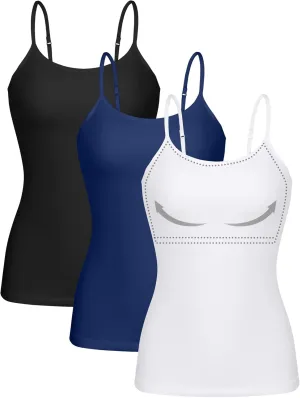 ATTRACO Women 3 Pack Cotton Camisoles wtih Shelf Bra Adjustable Spaghetti Strap Tank Tops