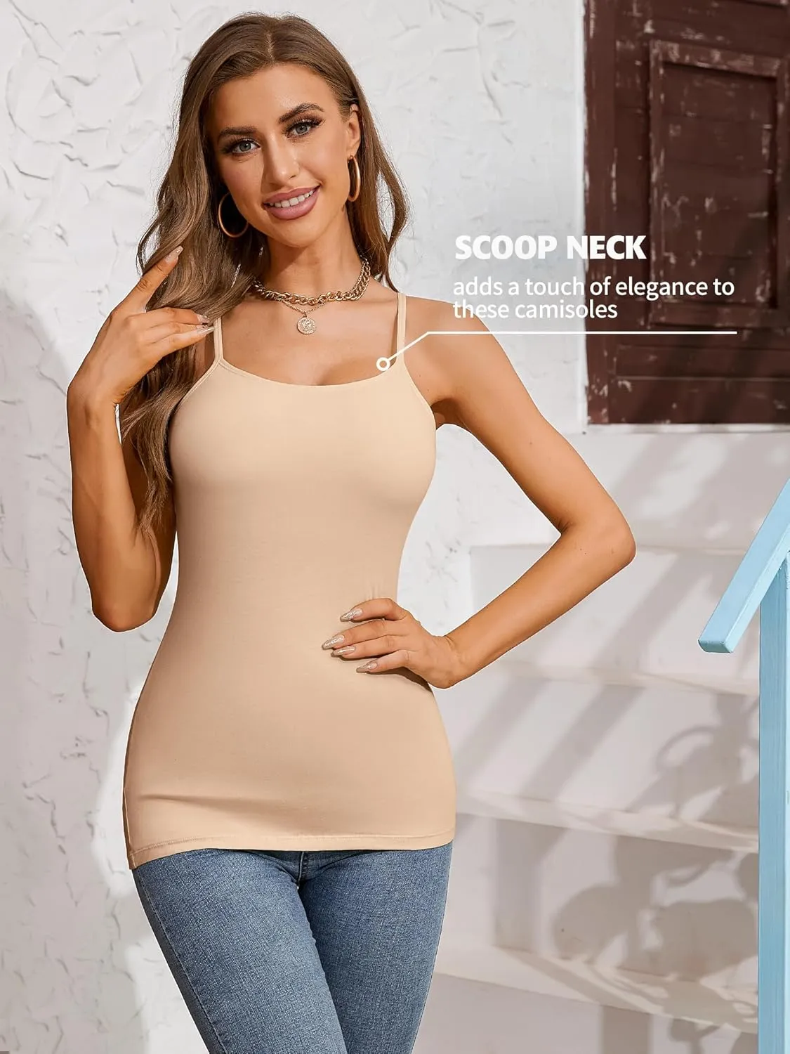 ATTRACO Women 3 Pack Cotton Camisoles wtih Shelf Bra Adjustable Spaghetti Strap Tank Tops