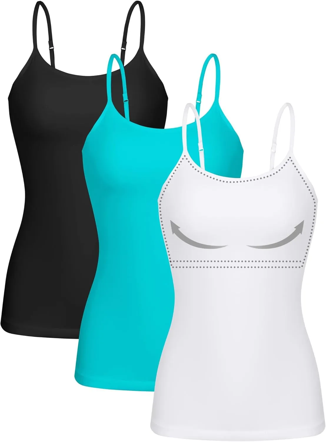ATTRACO Women 3 Pack Cotton Camisoles wtih Shelf Bra Adjustable Spaghetti Strap Tank Tops