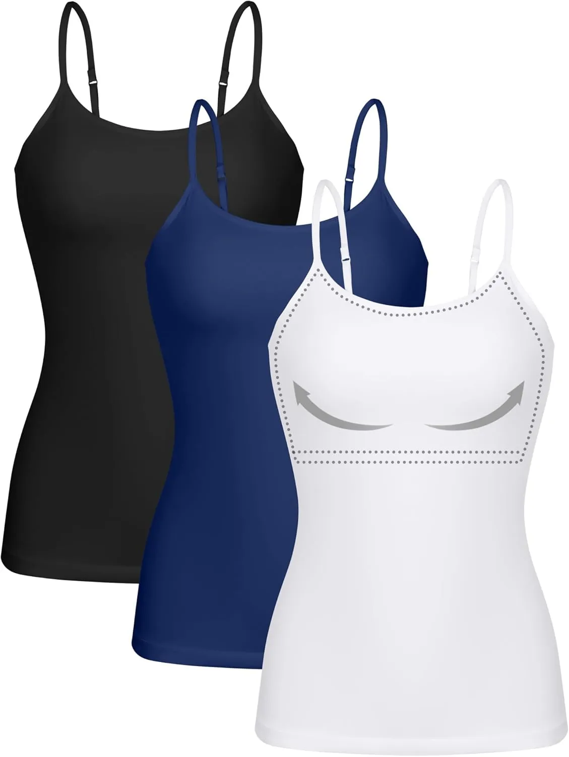 ATTRACO Women 3 Pack Cotton Camisoles wtih Shelf Bra Adjustable Spaghetti Strap Tank Tops