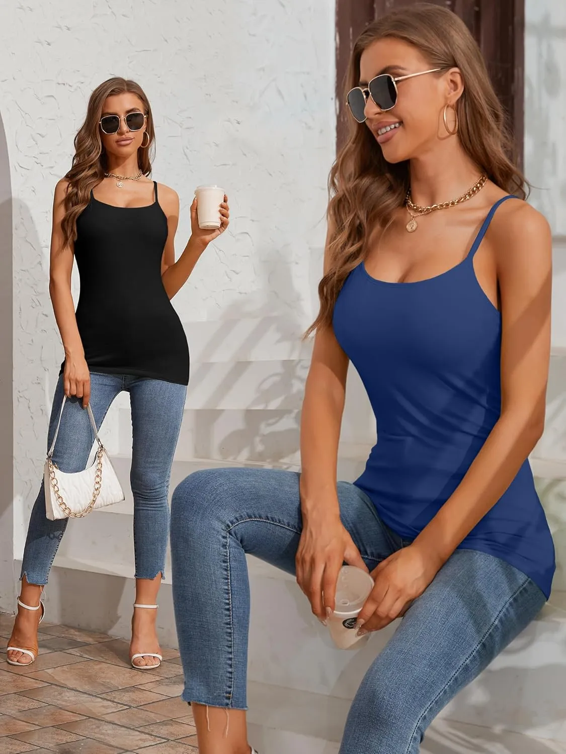 ATTRACO Women's Cotton Camisole Shelf Bra Spaghetti Straps Tank Top