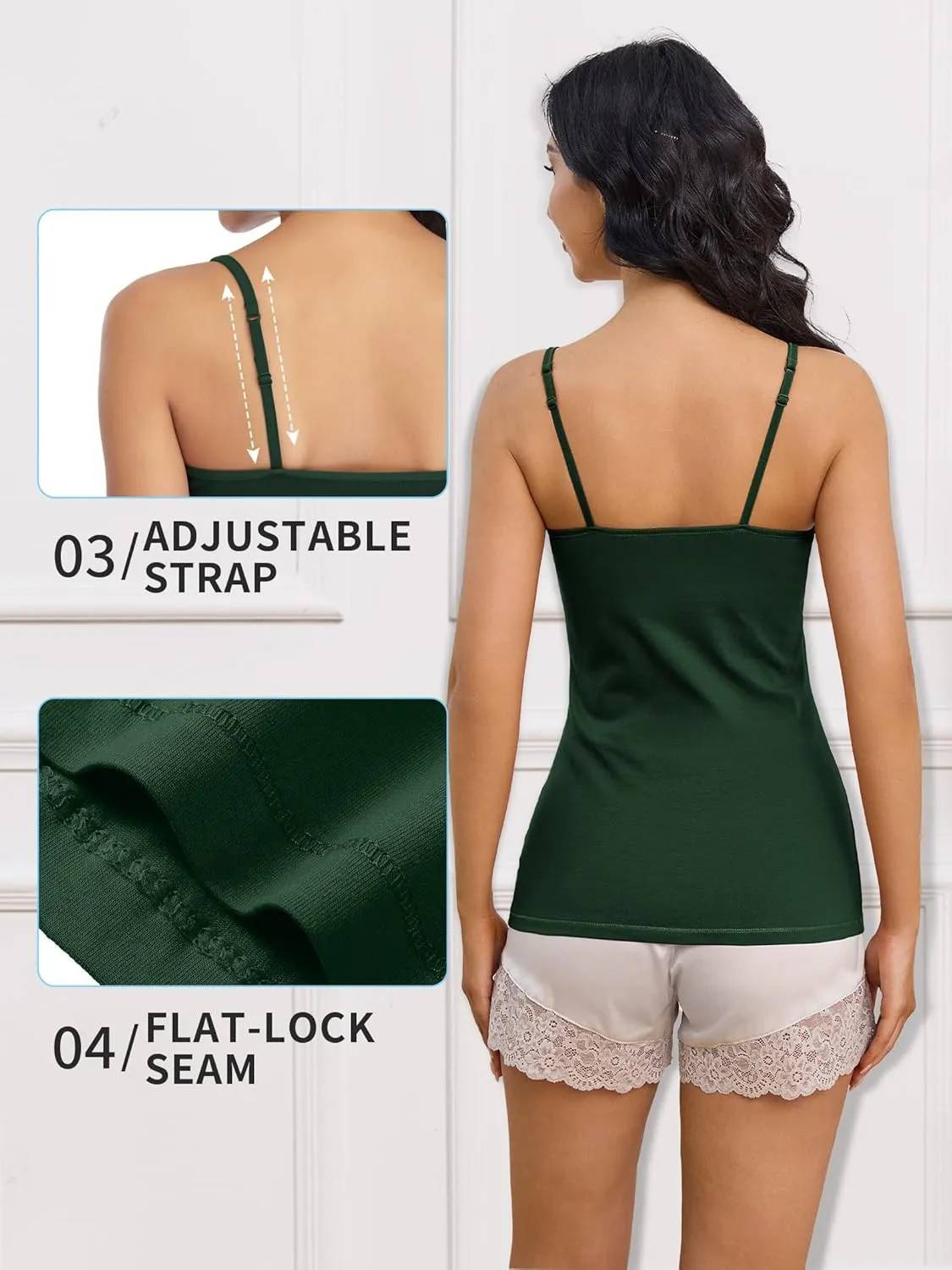 ATTRACO Women's Cotton Camisole Shelf Bra Spaghetti Straps Tank Top