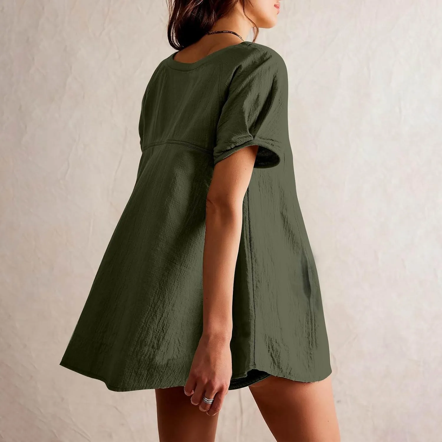 Babydoll Tops for Women 2024 Summer Short Sleeve Crewneck Oversized T Shirts Casual Loose Fit Flare Tunics