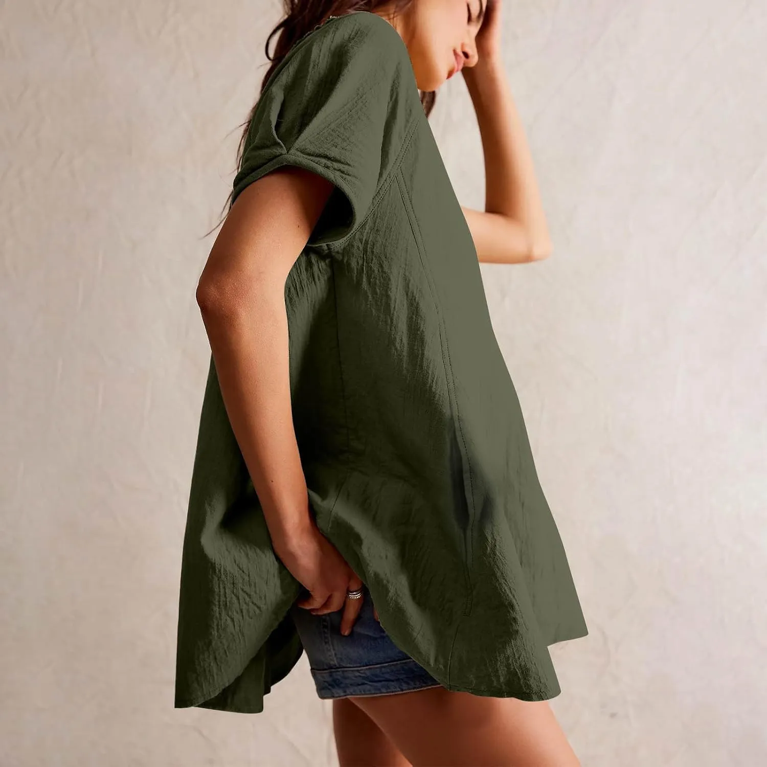 Babydoll Tops for Women 2024 Summer Short Sleeve Crewneck Oversized T Shirts Casual Loose Fit Flare Tunics