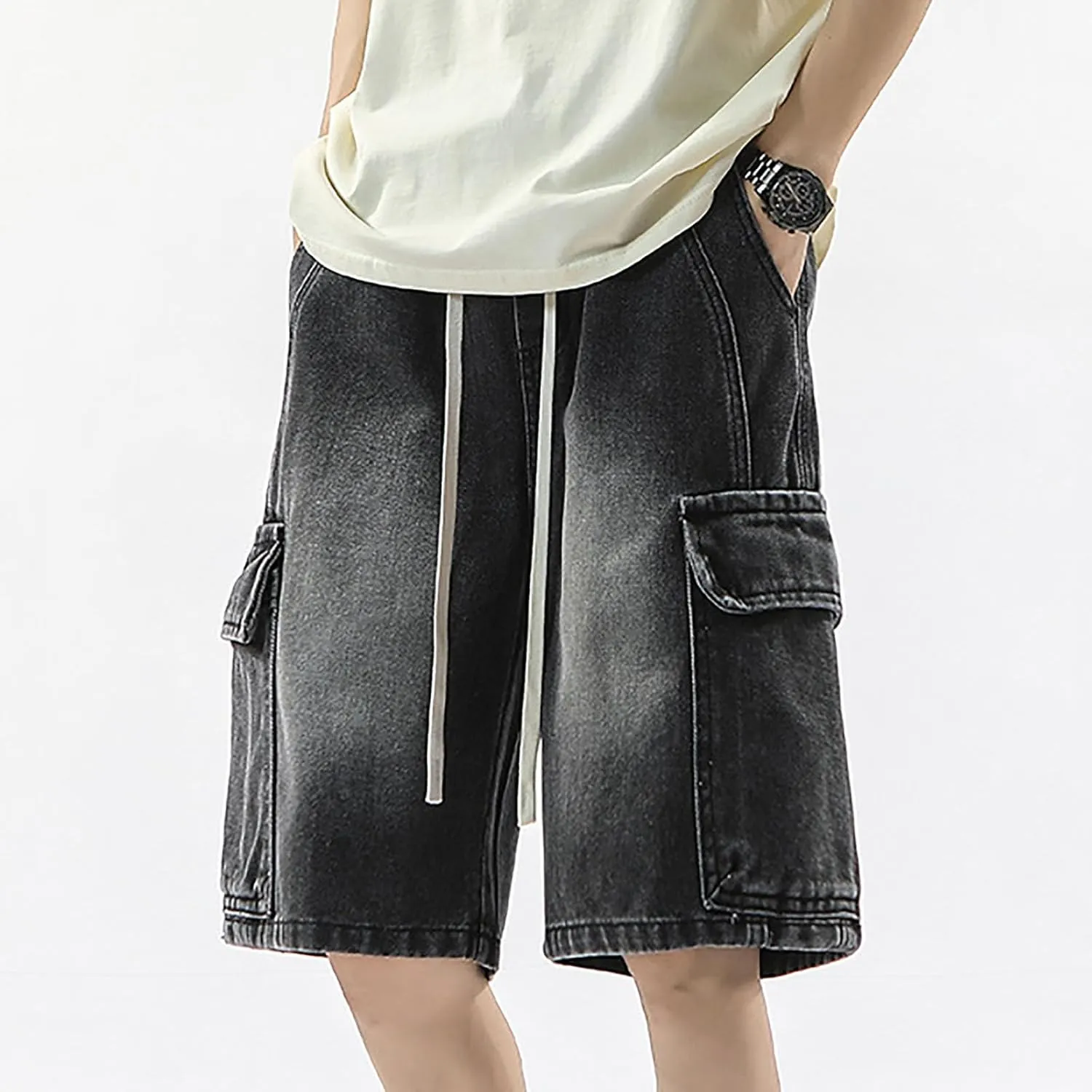Baggy Jean Shorts for Men Jorts Casual Loose Fit Long Denim Shorts Wide Leg Y2K Hip Hop Streetwear Clothes