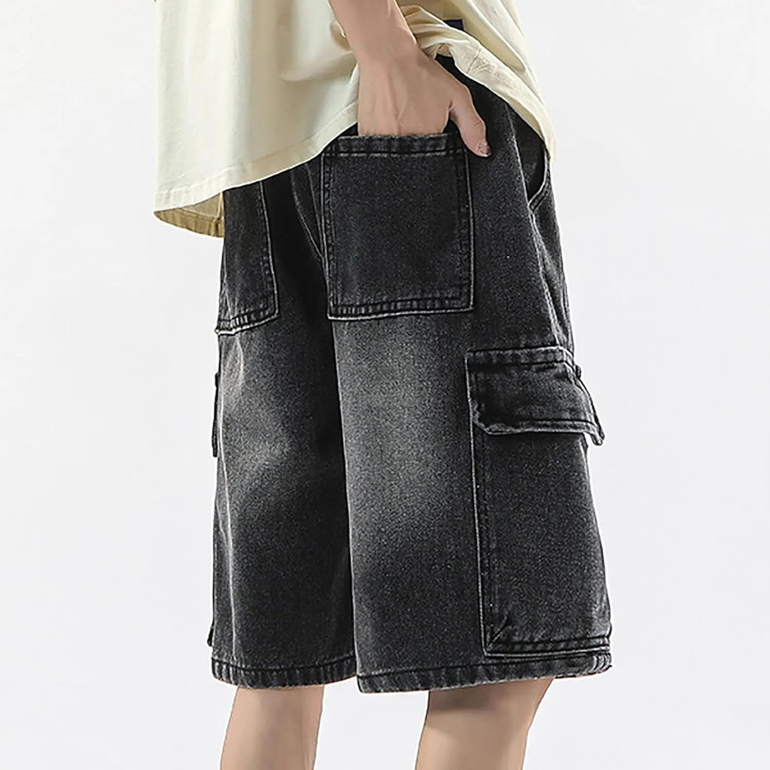 Baggy Jean Shorts for Men Jorts Casual Loose Fit Long Denim Shorts Wide Leg Y2K Hip Hop Streetwear Clothes