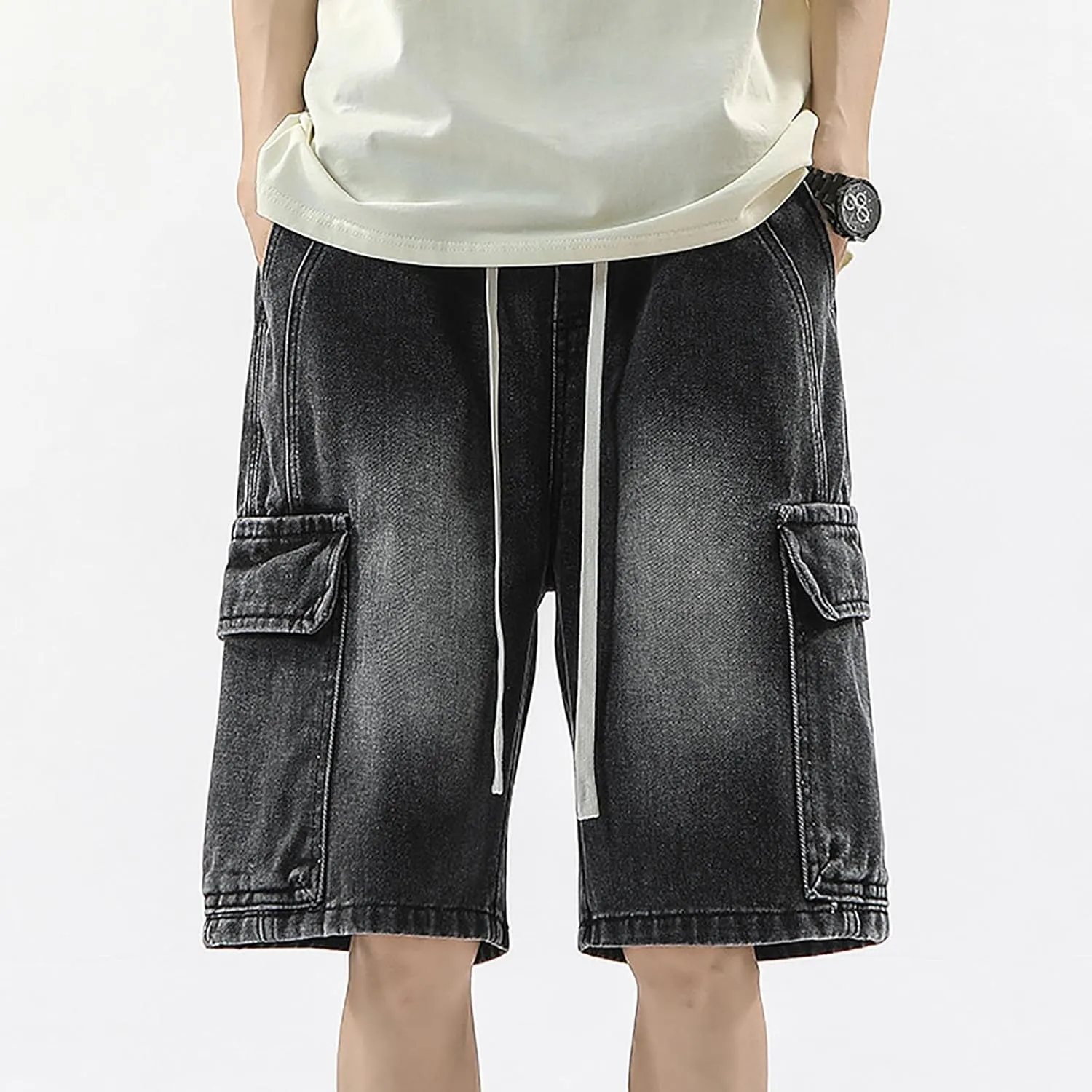 Baggy Jean Shorts for Men Jorts Casual Loose Fit Long Denim Shorts Wide Leg Y2K Hip Hop Streetwear Clothes