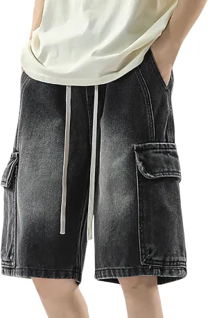 Baggy Jean Shorts for Men Jorts Casual Loose Fit Long Denim Shorts Wide Leg Y2K Hip Hop Streetwear Clothes