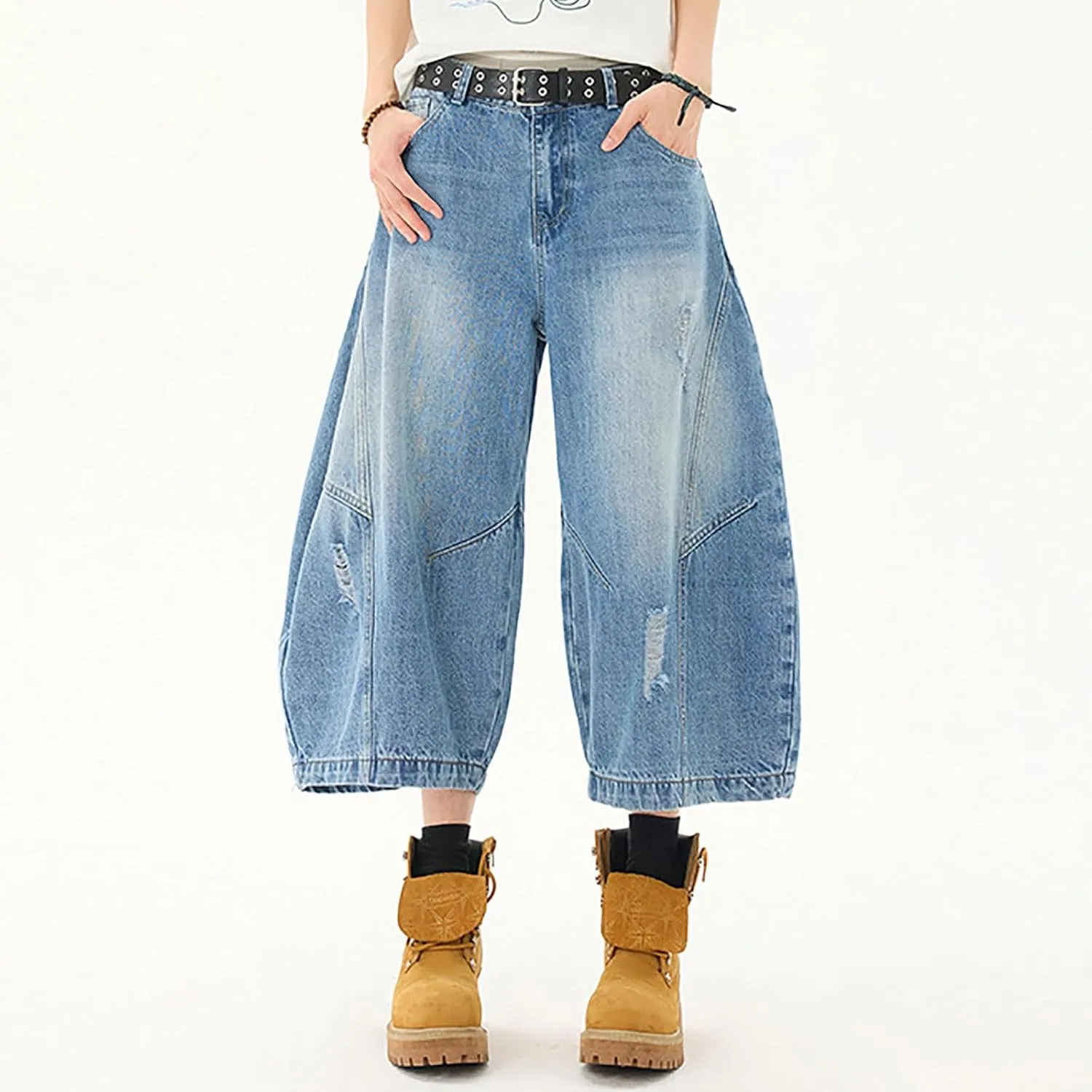 Baggy Jean Shorts for Men Summer Casual Loose Fit Y2K Hip Hop Mid Denim Shorts Streetwear with Pockets