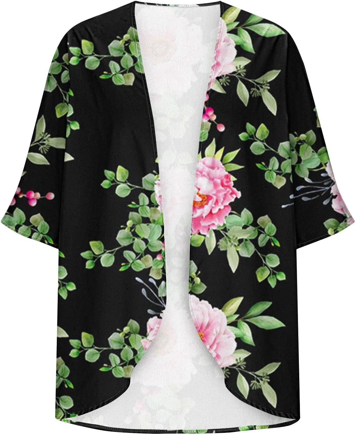 Beach Coverups for Women Floral Printed 3/4 Sleeve Kimono Loose Open Front Cardigan Summer Vacation Outfits