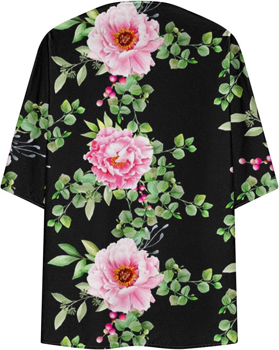 Beach Coverups for Women Floral Printed 3/4 Sleeve Kimono Loose Open Front Cardigan Summer Vacation Outfits