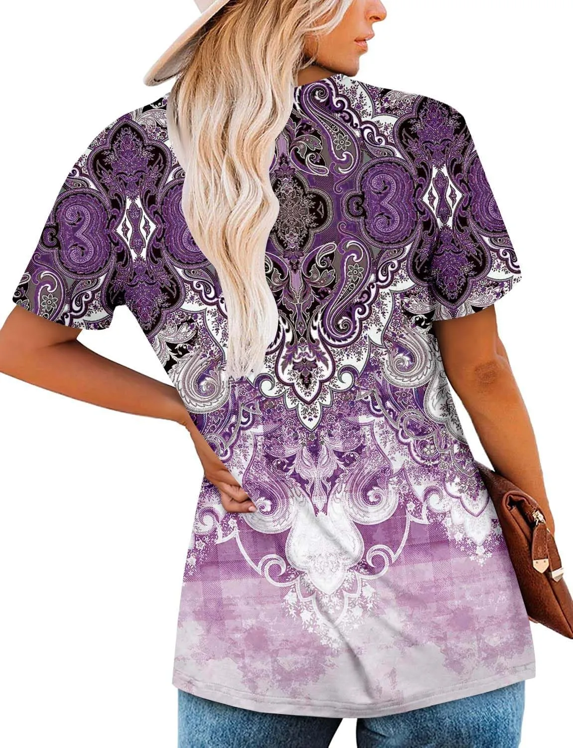 BETTE BOUTIK Womens Short Sleeve Tunics V Neck Button Down Shirts Blouse Tops Pullover S-3XL