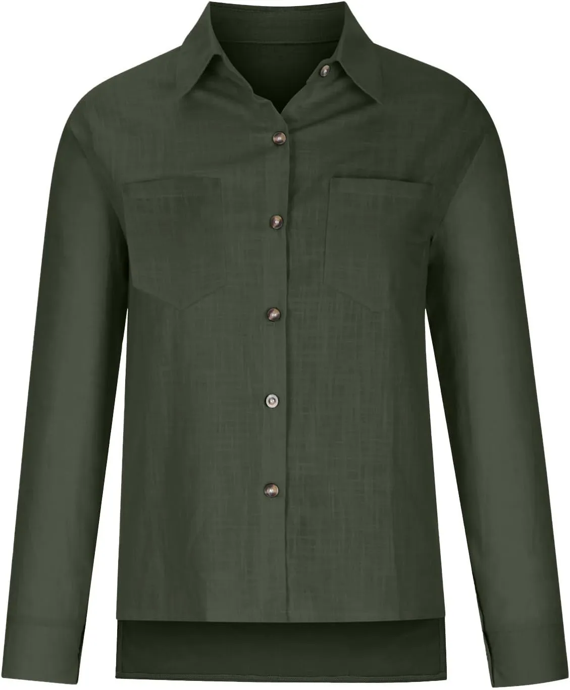 Blouses & Button-Down Shirts Women Lapel Long Sleeve Linen Summer Dressy Tops Loose Fit Cotton Cardigan Tunics