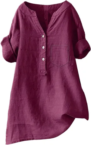 Boho Linen Shirts for Women 2025 Gauze Short Sleeve V Neck Button Loose Fit Blouses Vacation Dress Casual Tunic Tops