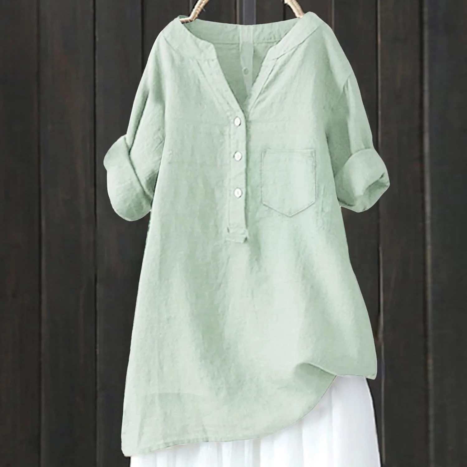 Boho Linen Shirts for Women 2025 Gauze Short Sleeve V Neck Button Loose Fit Blouses Vacation Dress Casual Tunic Tops