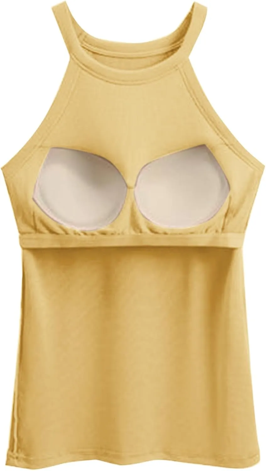 Bra Tank Tops for Women High Neck Lightweight Breathable Fast Dry Yoga Tanks Solid Color Casual U Neck Undershirt