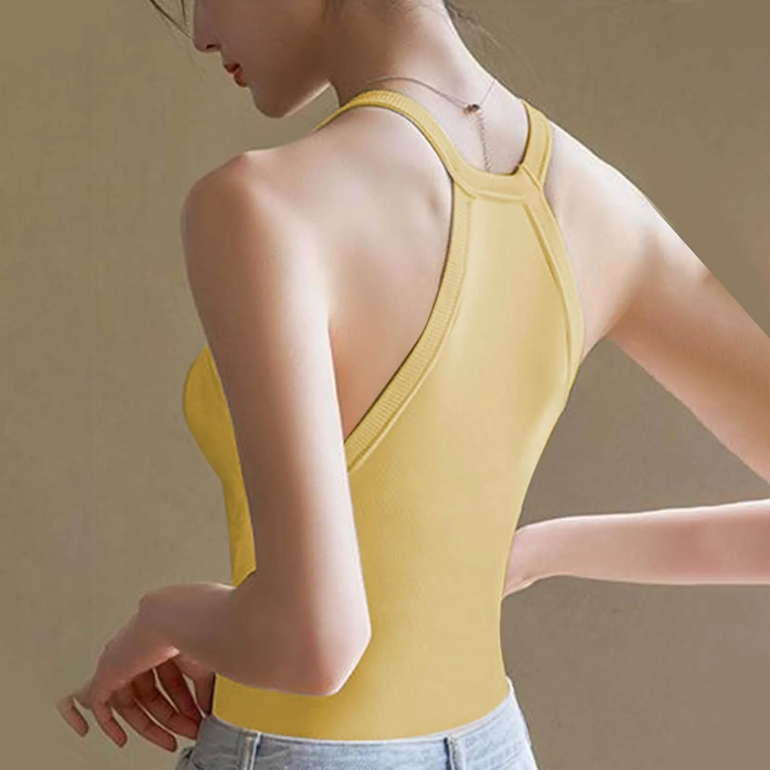 Bra Tank Tops for Women High Neck Lightweight Breathable Fast Dry Yoga Tanks Solid Color Casual U Neck Undershirt