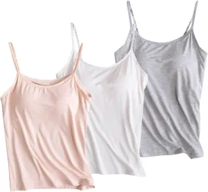 Built in Bra Tank Top Women's 3 PC Crop Tops High Stretchy Cozy Yoga Workout Comfy Lounge Tanks Athletic Undershirt