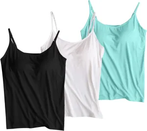 Built in Bra Tank Top Women's 3 PC Crop Tops High Stretchy Cozy Yoga Workout Comfy Lounge Tanks Athletic Undershirt