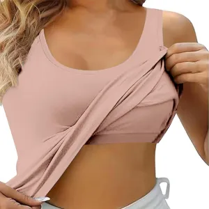 Built in Bra Tank Tops for Women Square Neck Seamless Tank Top Workout Yoga Shirts Basic Cami Vest Summer Clothes