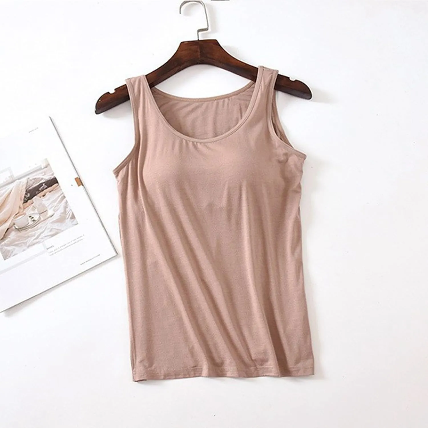 Built in Bra Tank Tops for Women Square Neck Seamless Tank Top Workout Yoga Shirts Basic Cami Vest Summer Clothes