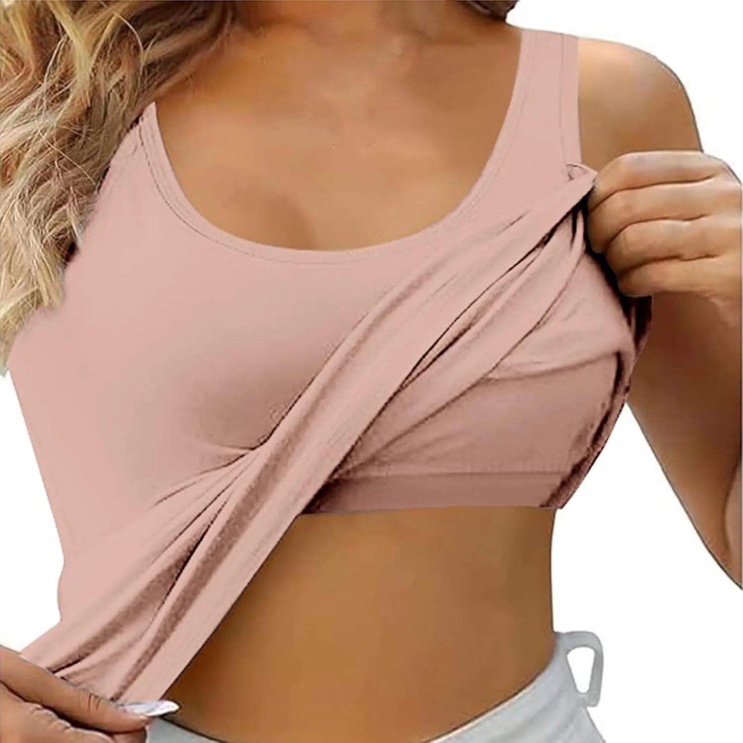 Built in Bra Tank Tops for Women Square Neck Seamless Tank Top Workout Yoga Shirts Basic Cami Vest Summer Clothes