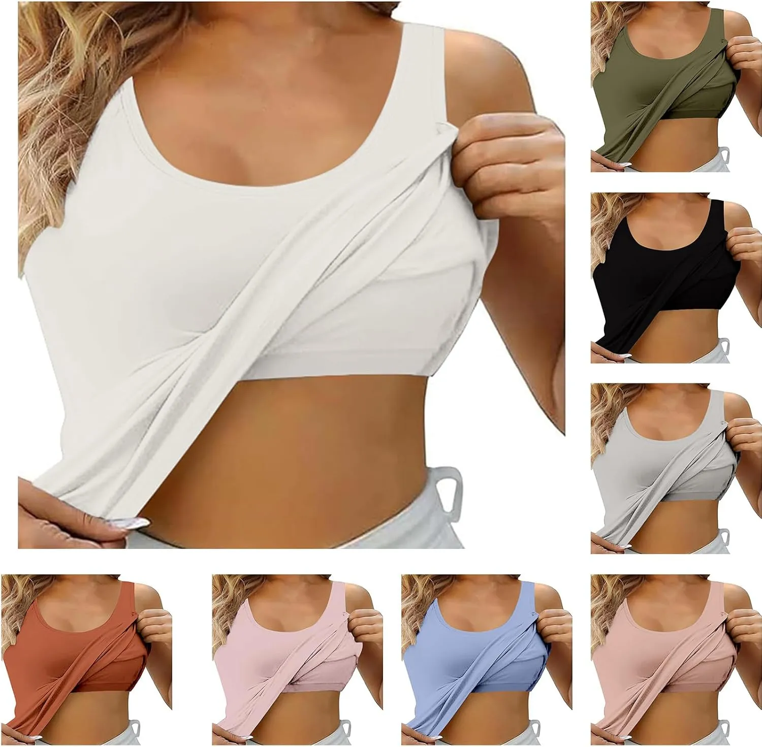 Built in Bra Tank Tops for Women Square Neck Seamless Tank Top Workout Yoga Shirts Basic Cami Vest Summer Clothes