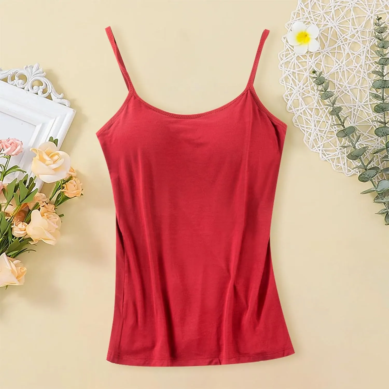 Camisole Tops for Women Built in Bra Spaghetti Strap Workout Yoga Shirts Basic Padded Tank Tops Summer Shelf Bra