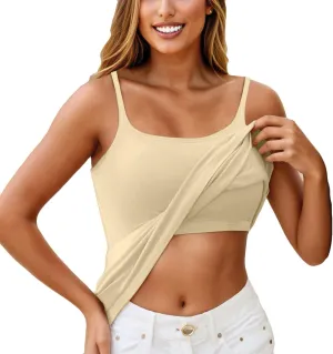 Camisole Tops for Women Built in Bra Summer Adjustable Spaghetti Strap Cami Tank Sports Yoga Undershirts
