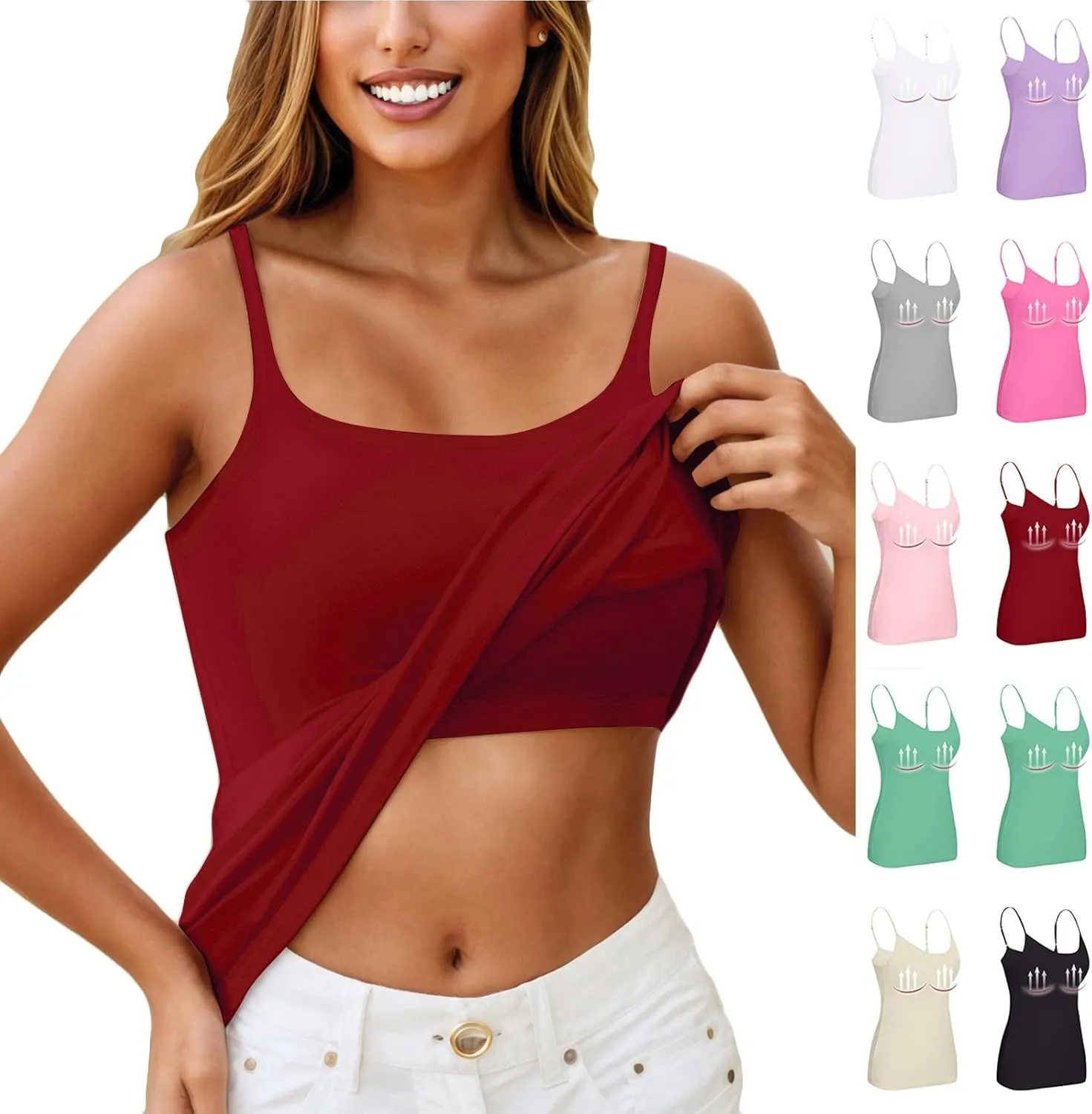 Camisole Tops for Women Built in Bra Summer Adjustable Spaghetti Strap Cami Tank Sports Yoga Undershirts