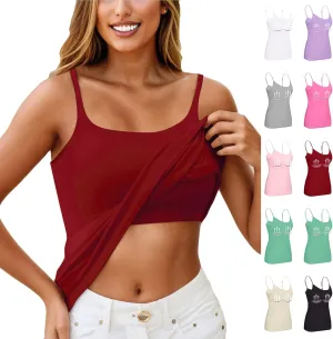 Camisole Tops for Women Built in Bra Summer Adjustable Spaghetti Strap Cami Tank Sports Yoga Undershirts