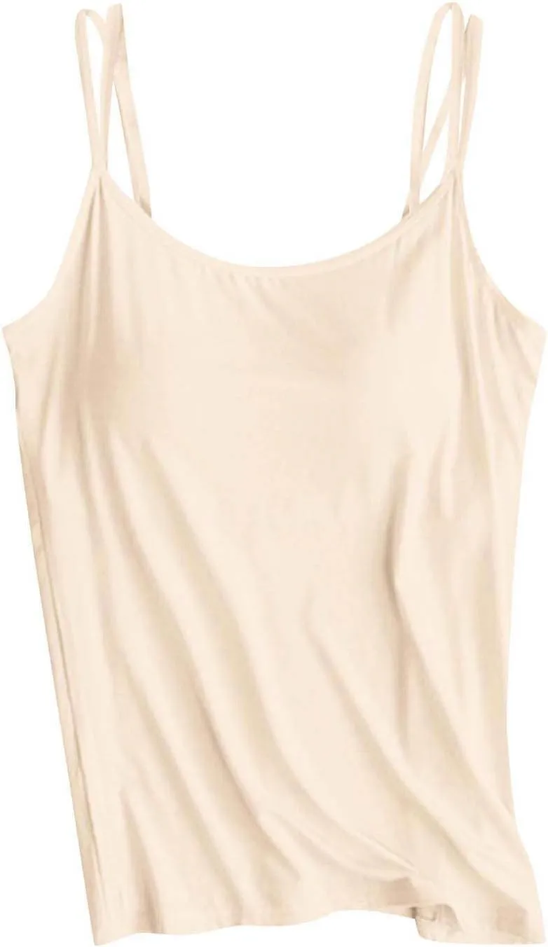 Camisole Tops for Women Summer Casual Spaghetti Strap Cami Tank Tops Built in Bra Sports Padded Cotton Undershirts