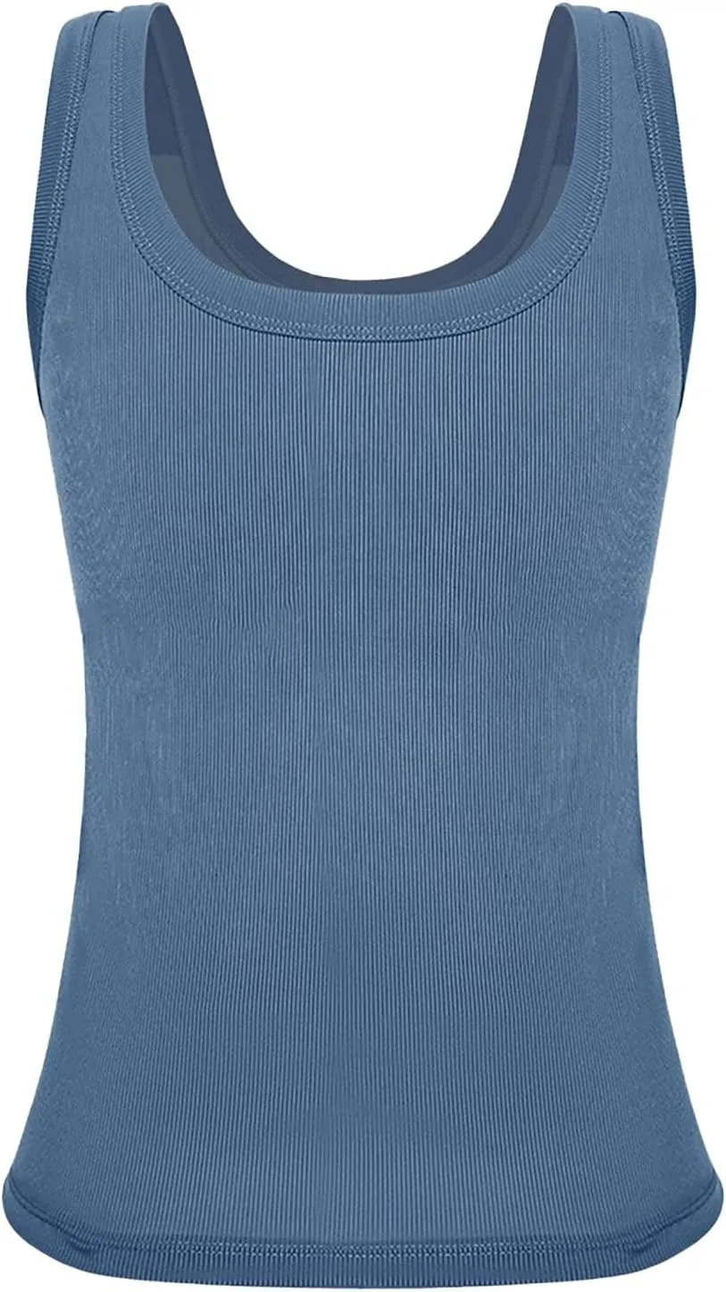 Camisole Tops for Women with Built in Bra Summer Casual Sleeveless Wide Strap Yoga Cami Quick Dry Workout Padded Top
