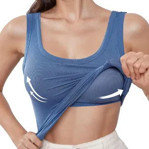 Camisole Tops for Women with Built in Bra Summer Casual Sleeveless Wide Strap Yoga Cami Quick Dry Workout Padded Top