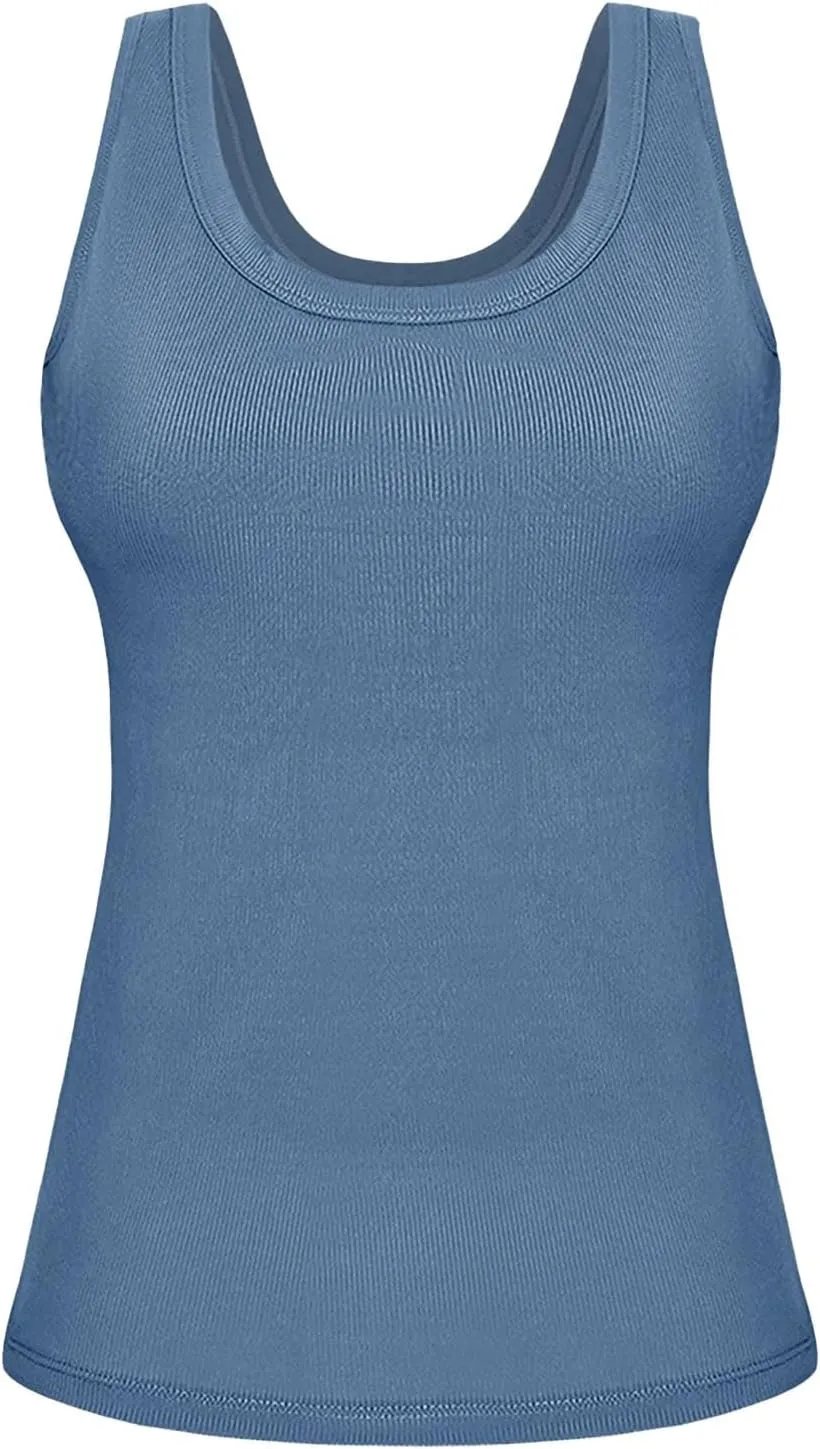 Camisole Tops for Women with Built in Bra Summer Casual Sleeveless Wide Strap Yoga Cami Quick Dry Workout Padded Top