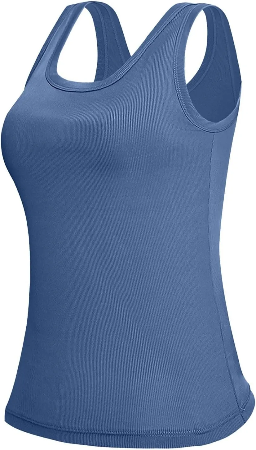 Camisole Tops for Women with Built in Bra Summer Casual Sleeveless Wide Strap Yoga Cami Quick Dry Workout Padded Top