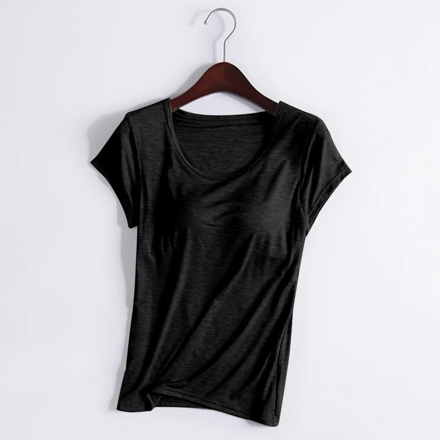 Cap Sleeve Tank Tops Women Trending Classic Solid Color Padded Crewneck Basic Going Outdoor Hiking T-Shirts