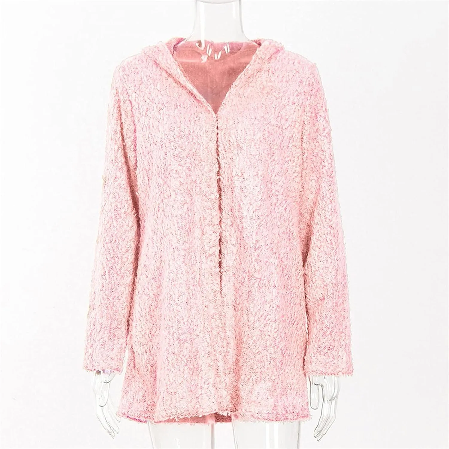 Cardigan Sweaters for Women Plus Size Long Sleeve Solid Fuzzy Fleece Open Front Hooded Cardigans Coats Casual Sherpa Jacket