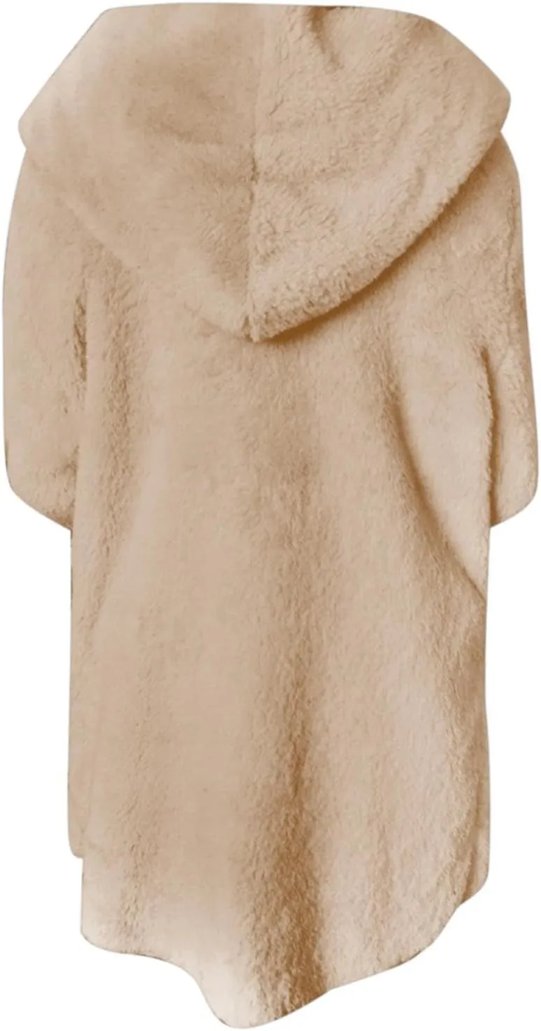 Cardigan Sweaters for Women Plus Size Long Sleeve Solid Fuzzy Fleece Open Front Hooded Cardigans Coats Casual Sherpa Jacket
