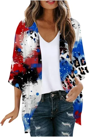 Cardigans for Women Trendy 3/4 Sleeve Open Front Cardigan Floral Printed Boho Kimono Summer Vacation Outfits