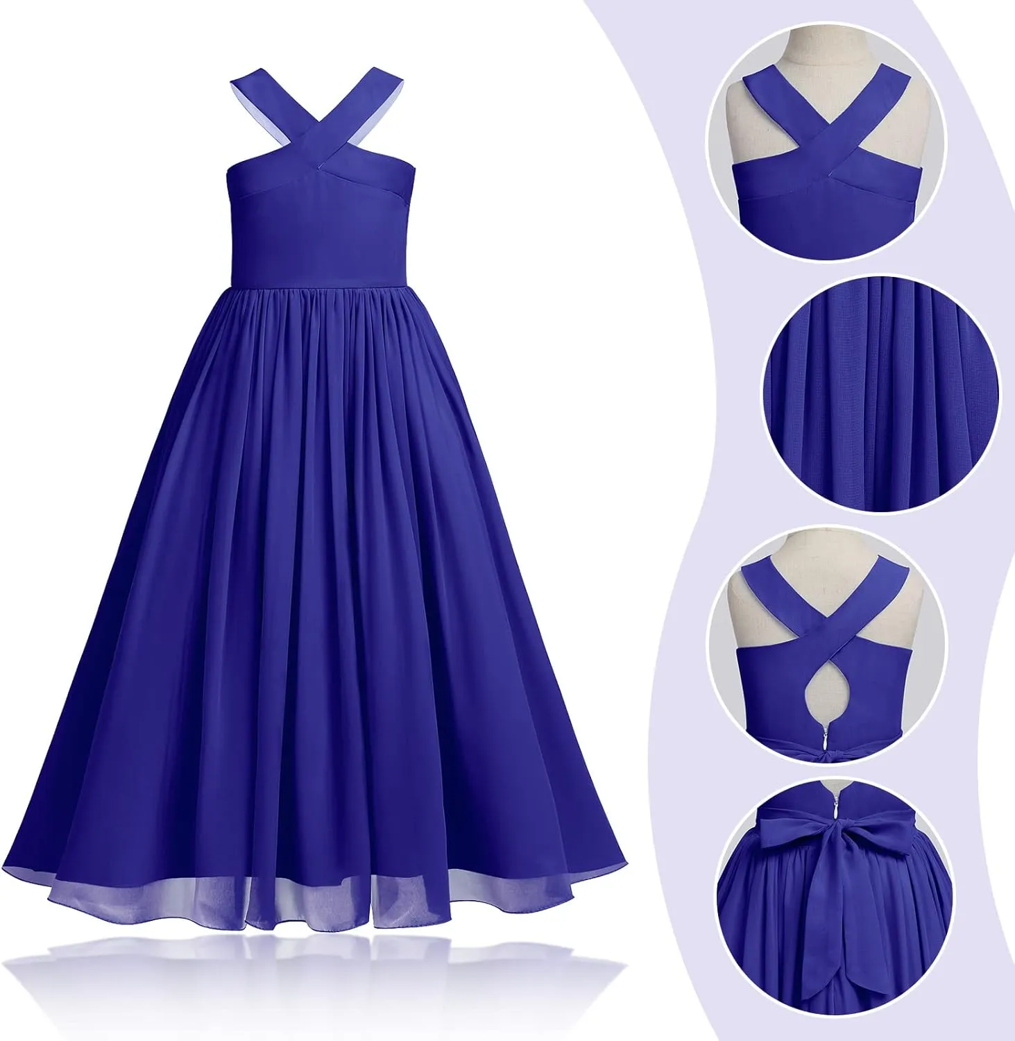 Chiffon Prom Formal Party Princess Bridesmaid Flower Girl's Dress for Kids Halter Backless Holiday Evening Gown