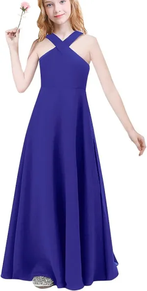 Chiffon Prom Formal Party Princess Bridesmaid Flower Girl's Dress for Kids Halter Backless Holiday Evening Gown