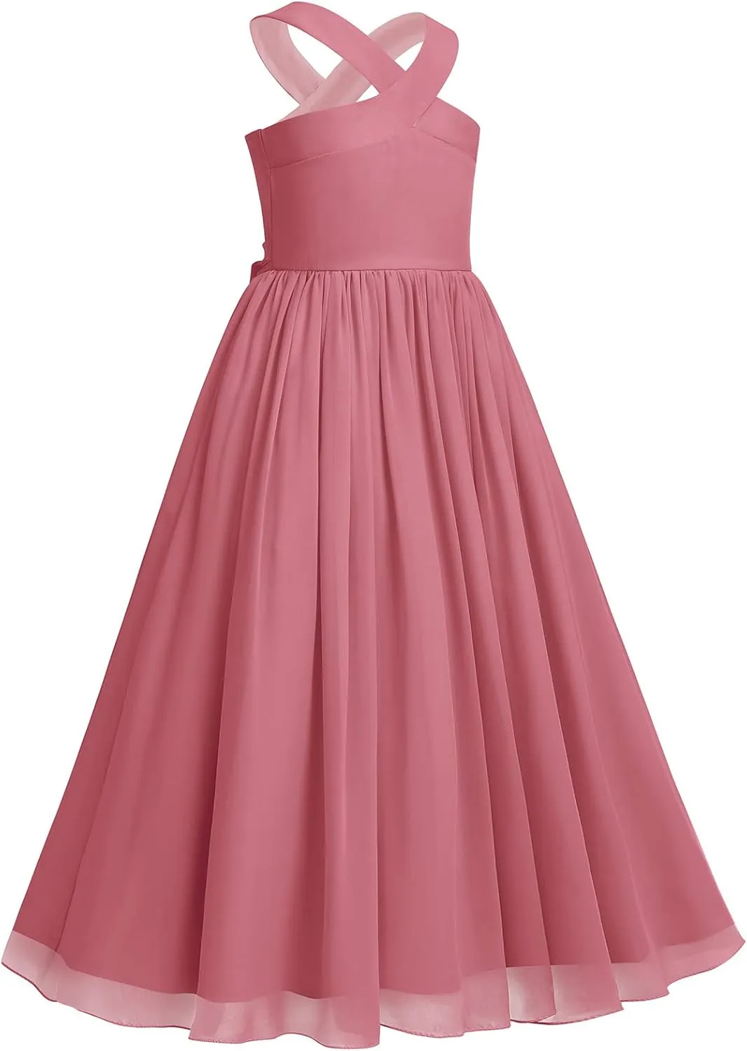 Chiffon Prom Formal Party Princess Bridesmaid Flower Girl's Dress for Kids Halter Backless Holiday Evening Gown