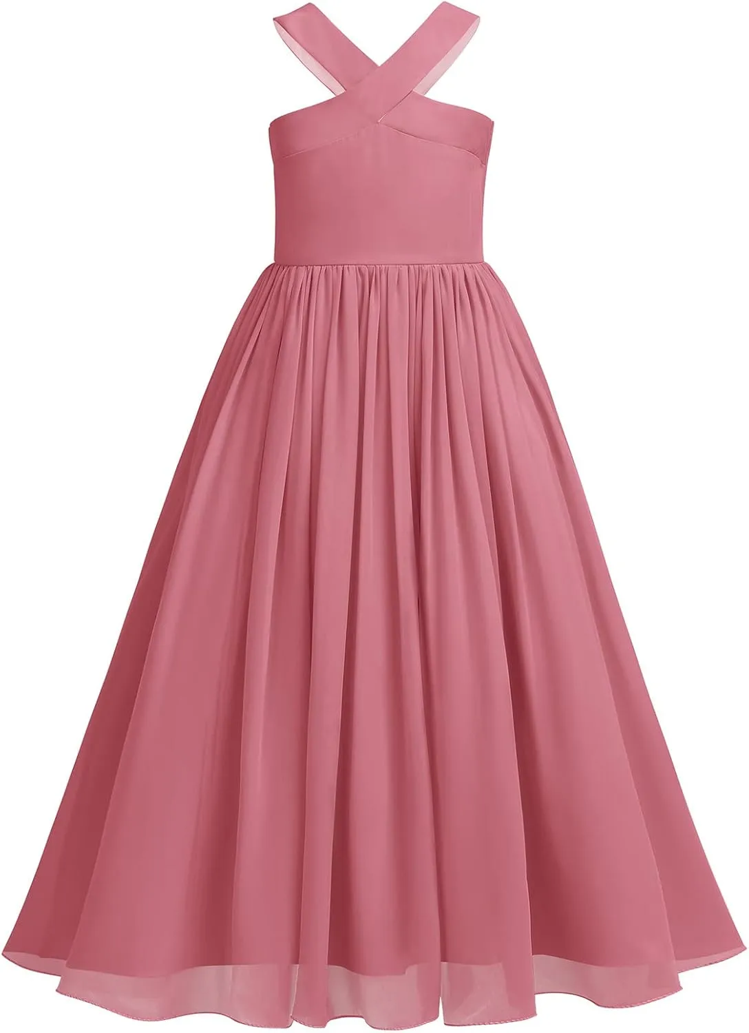 Chiffon Prom Formal Party Princess Bridesmaid Flower Girl's Dress for Kids Halter Backless Holiday Evening Gown