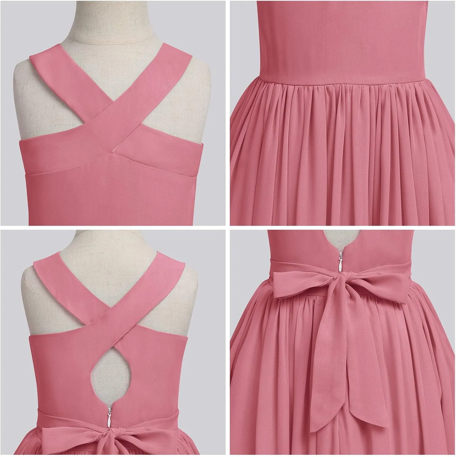 Chiffon Prom Formal Party Princess Bridesmaid Flower Girl's Dress for Kids Halter Backless Holiday Evening Gown